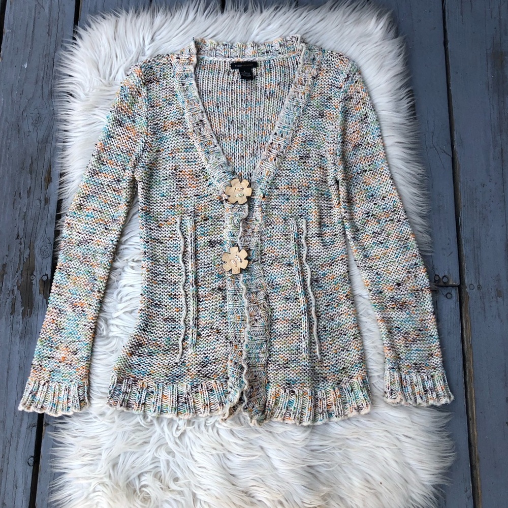 BCBGMaxazria Y2K Confetti Multicolor Feminine Knit Cardigan Sweater size L
